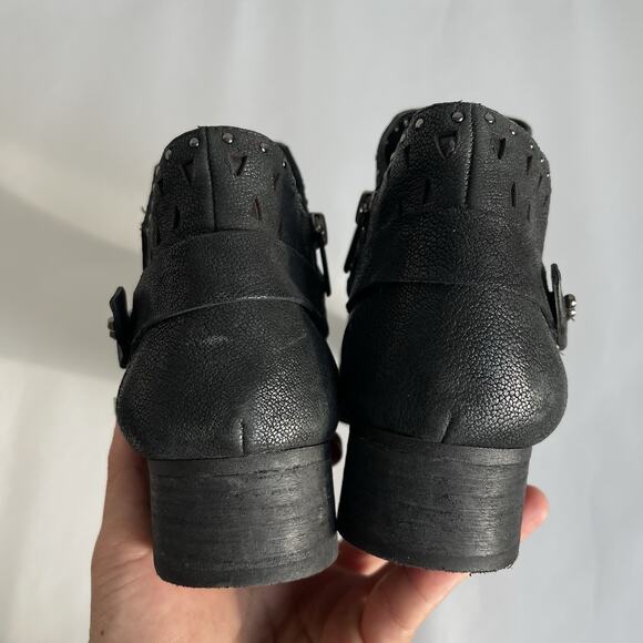 Vince Camuto Calley Leather Studded Harness Ankle Boots Black Booties Size 10 - Picture 5 of 11